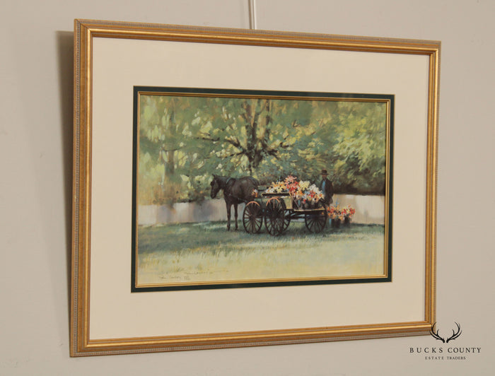 Paul Landry 'Flower Wagon' Watercolor Lithograph Print