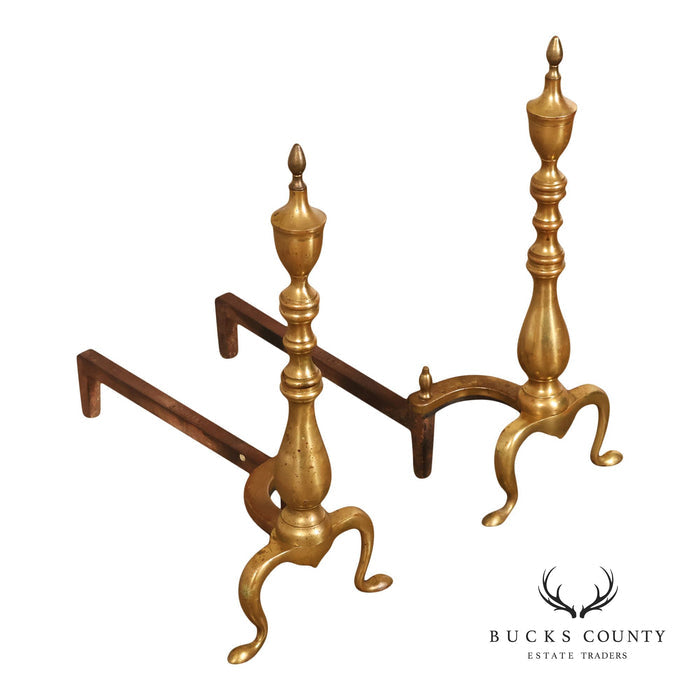 Puritan Federal Style Pair of Brass Andirons