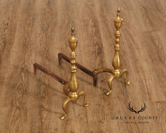 Puritan Federal Style Pair of Brass Andirons