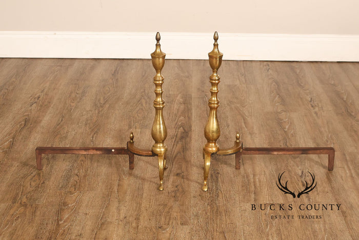 Puritan Federal Style Pair of Brass Andirons
