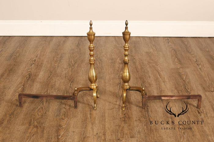 Puritan Federal Style Pair of Brass Andirons