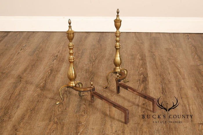 Puritan Federal Style Pair of Brass Andirons