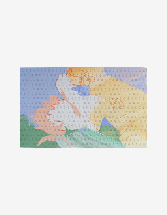 The Secret Fort by Kristina Baker is a rectangular LEGO brick featuring a pastel abstract design in blue, yellow, green, and pink with raised studs—made from eco-friendly materials for sustainable play.