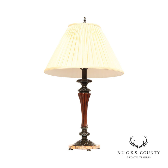 Traditional Bronze, Wood and Marble Candlestick Table Lamp