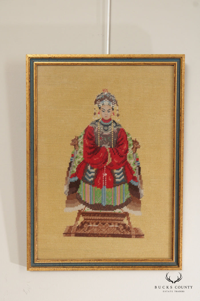 Vintage Framed Needlepoint Chinese Empress