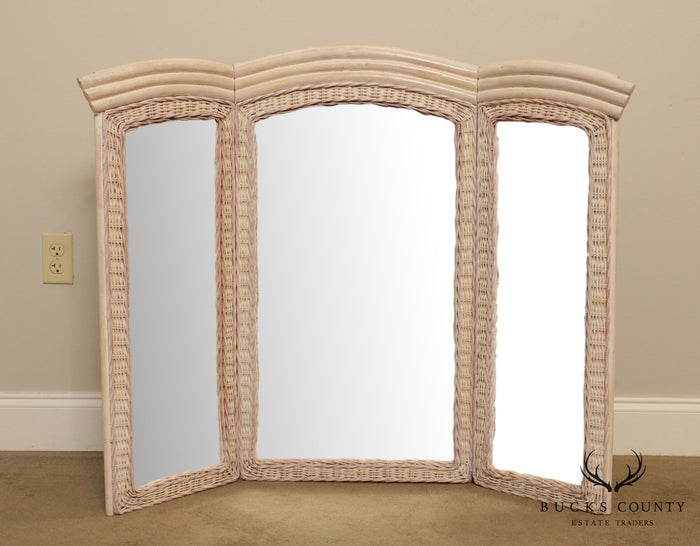 Vintage Painted Wicker Trifold Mirror