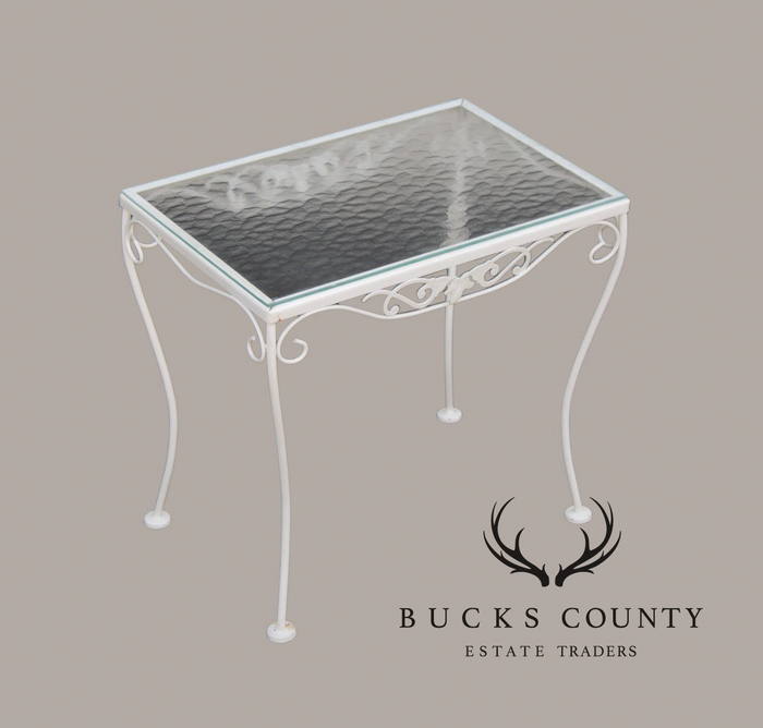 Vintage Wrought Iron And Glass Patio Side Table