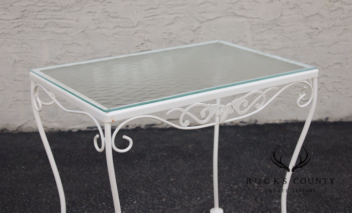 Vintage Wrought Iron And Glass Patio Side Table