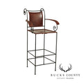 William Sheppee Scollwork Iron and Leather Barstool