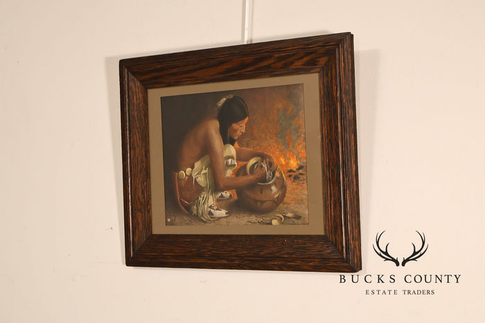 Wood Framed Lithograph Artwork "Treasure Jar" by E. Irving Couse
