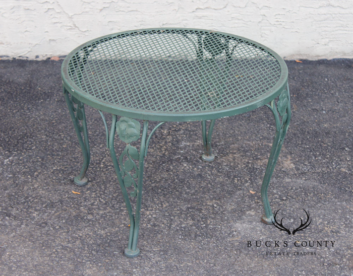 Wrought Iron Outdoor Round Mesh Top Patio Table With Floral Motif