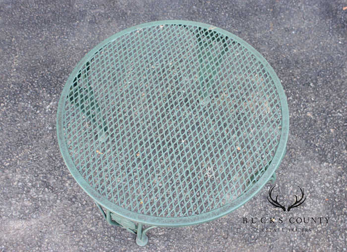 Wrought Iron Outdoor Round Mesh Top Patio Table With Floral Motif