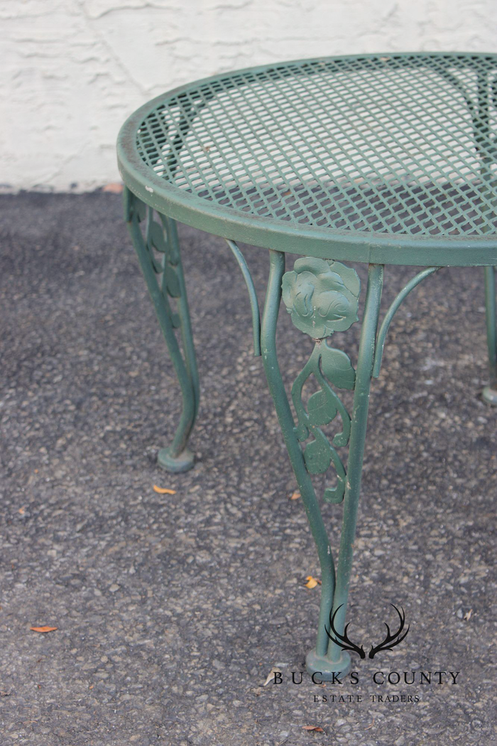 Wrought Iron Outdoor Round Mesh Top Patio Table With Floral Motif