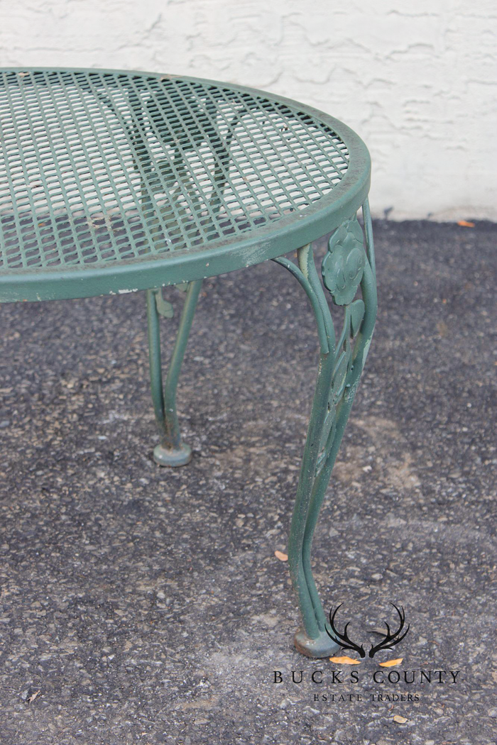 Wrought Iron Outdoor Round Mesh Top Patio Table With Floral Motif