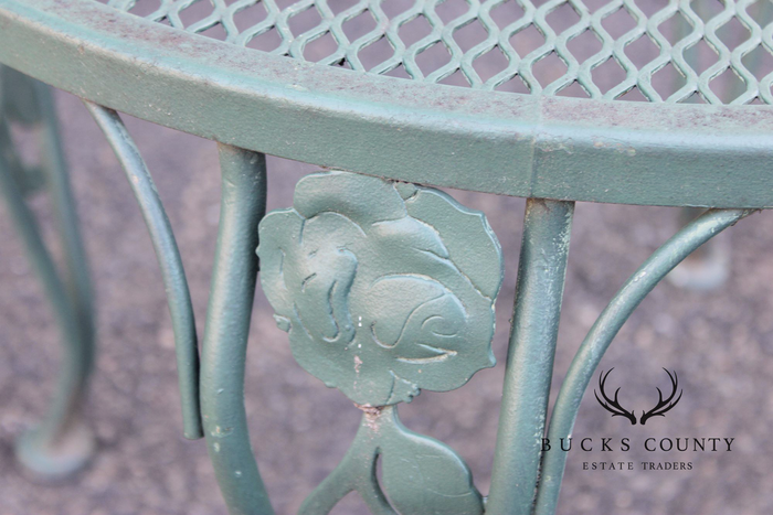 Wrought Iron Outdoor Round Mesh Top Patio Table With Floral Motif
