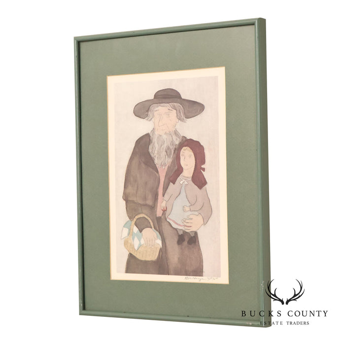 Xtian Newswanger Amish Folk Art Style Print, 'Old Jake and Katie Glick'