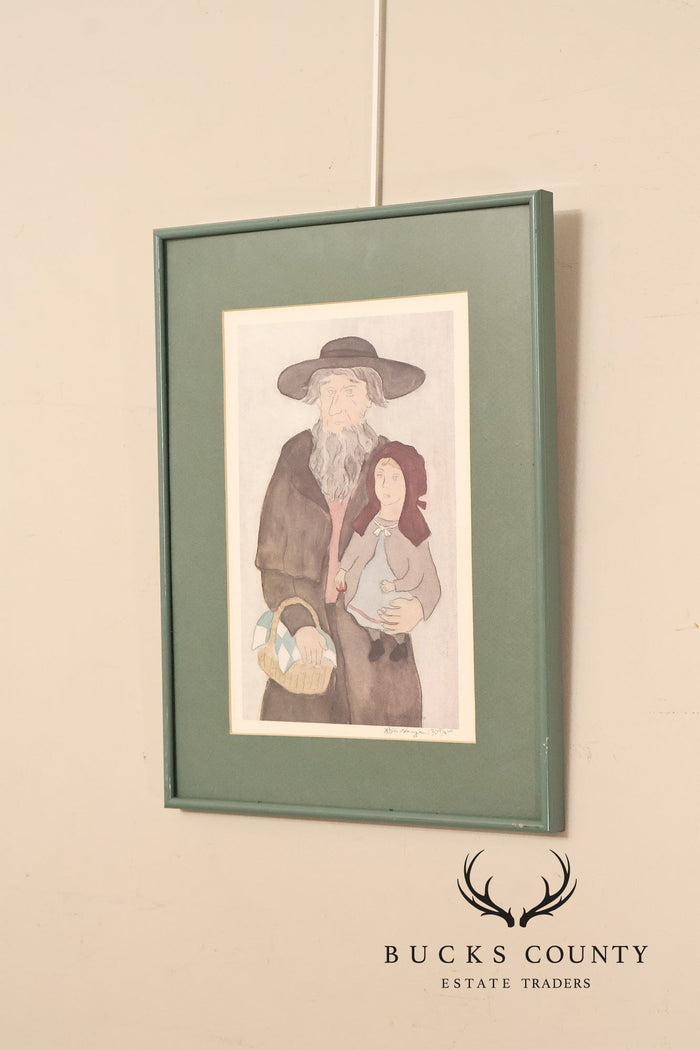 Xtian Newswanger Amish Folk Art Style Print, 'Old Jake and Katie Glick'